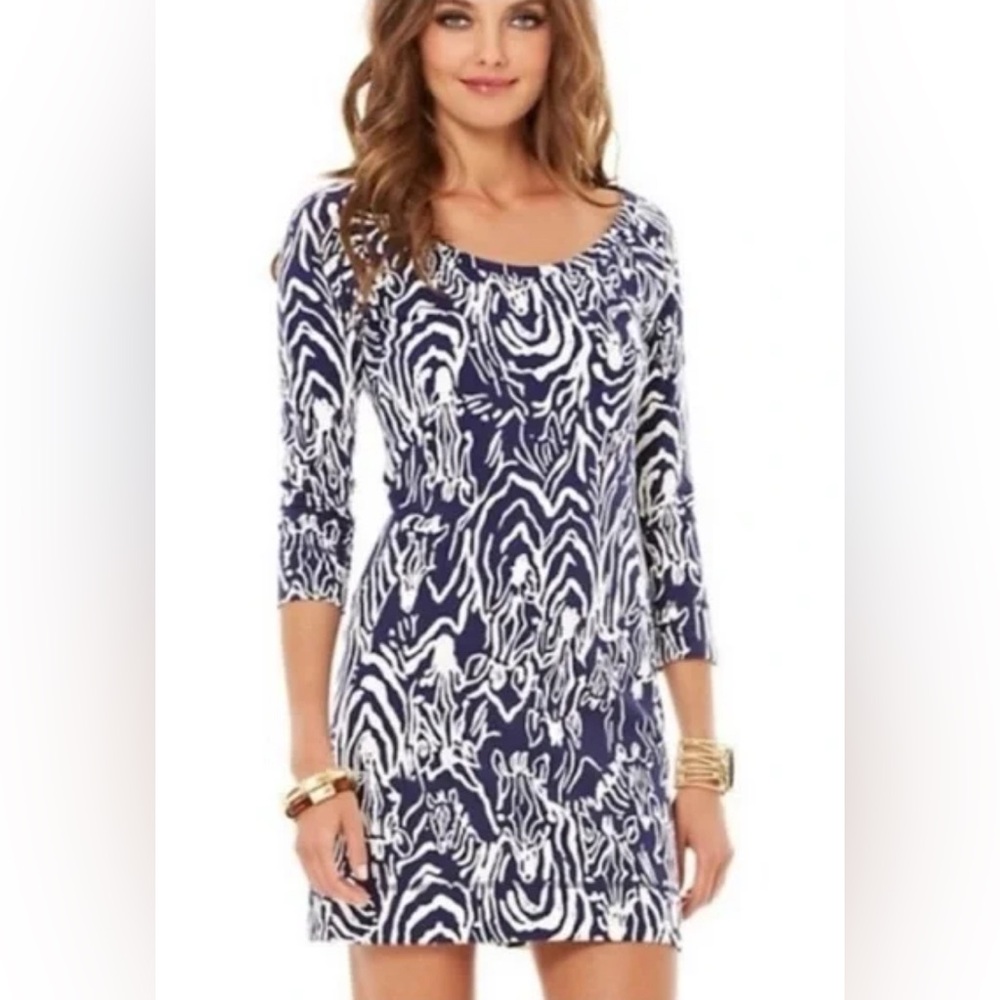 Lilly Pulitzer HTF Preston Dress Navy Entourage Zebra Size Large